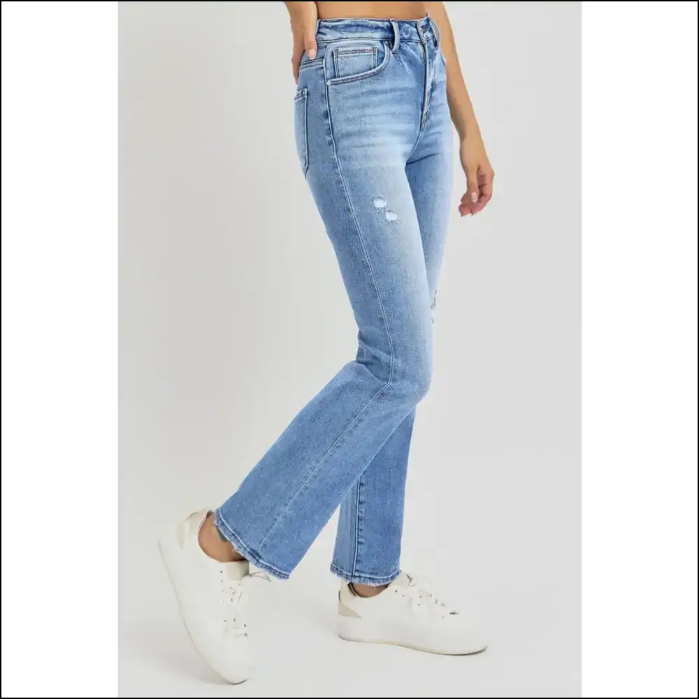 Unleash your Inner Diva: Risen Distressed High-rise Ankle Straight Jeans! 🎉 - Jeans on Sale Worldwide Shipping