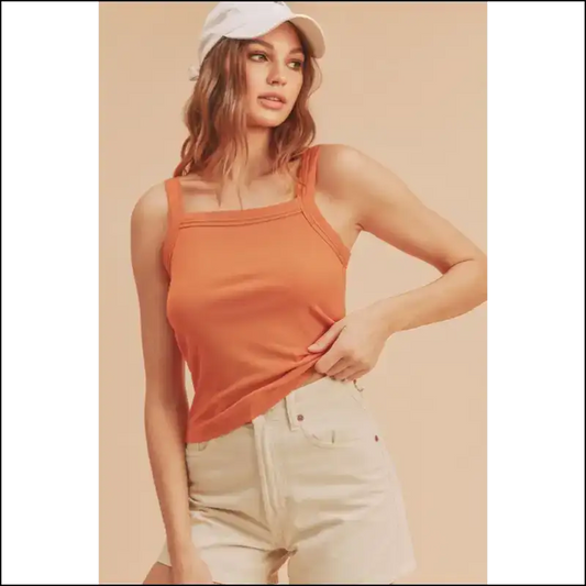 Unleash your Inner Diva with Aemi + Co’s Sassy Square Neck Wide Strap Tank! 😜 - Orange / s - Tank Tops on Sale Worldwide Shipping