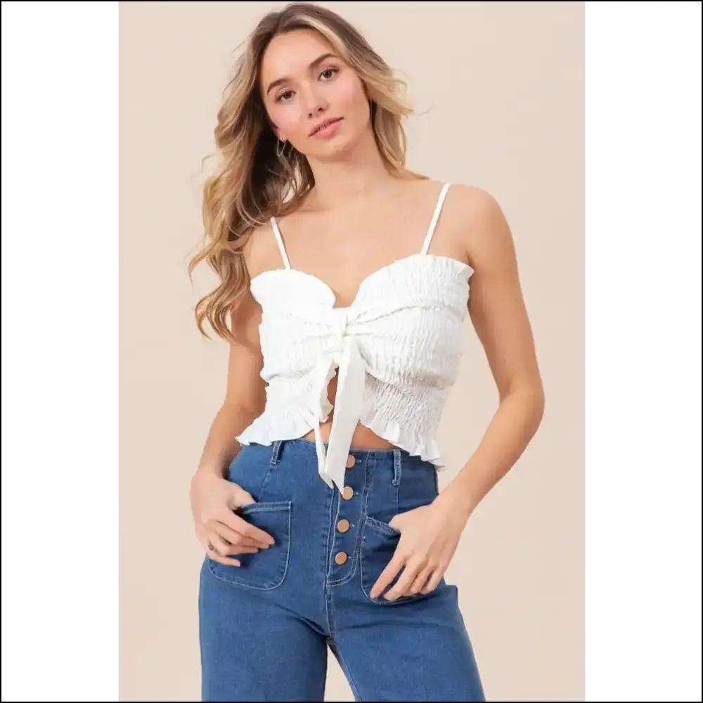 Unleash your Inner Diva with Bibi Ruffled Smocked Cami – Shine On! ✨ - Tank Tops on Sale Worldwide Shipping