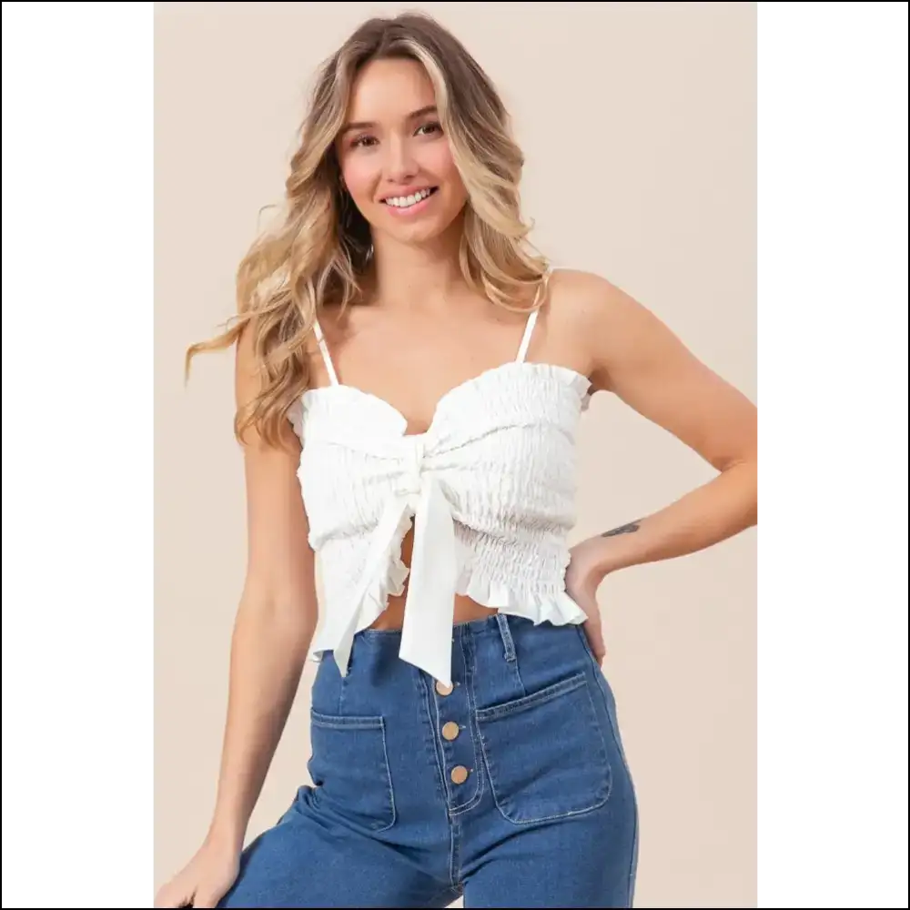 Unleash your Inner Diva with Bibi Ruffled Smocked Cami – Shine On! ✨ - Tank Tops on Sale Worldwide Shipping