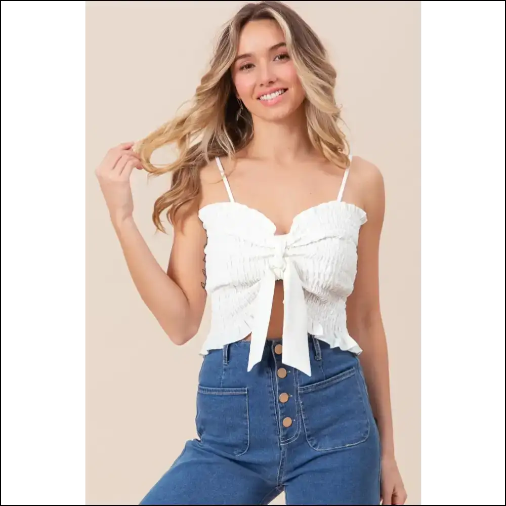 Unleash your Inner Diva with Bibi Ruffled Smocked Cami – Shine On! ✨ - White / s - Tank Tops on Sale Worldwide Shipping