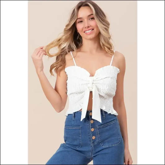 Unleash your Inner Diva with Bibi Ruffled Smocked Cami – Shine On! ✨ - White / s - Tank Tops on Sale Worldwide Shipping