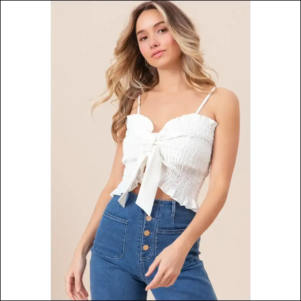 Unleash your Inner Diva with Bibi Ruffled Smocked Cami – Shine On! ✨ - Tank Tops on Sale Worldwide Shipping