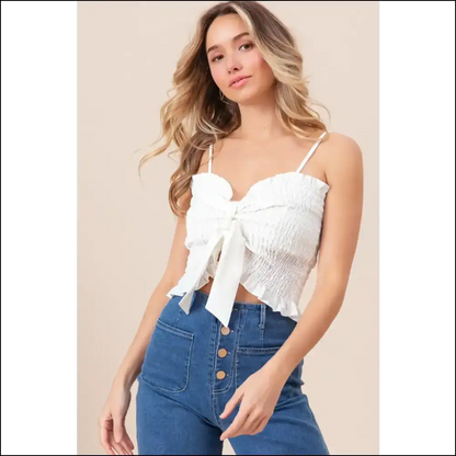 Unleash your Inner Diva with Bibi Ruffled Smocked Cami – Shine On! ✨ - Tank Tops on Sale Worldwide Shipping
