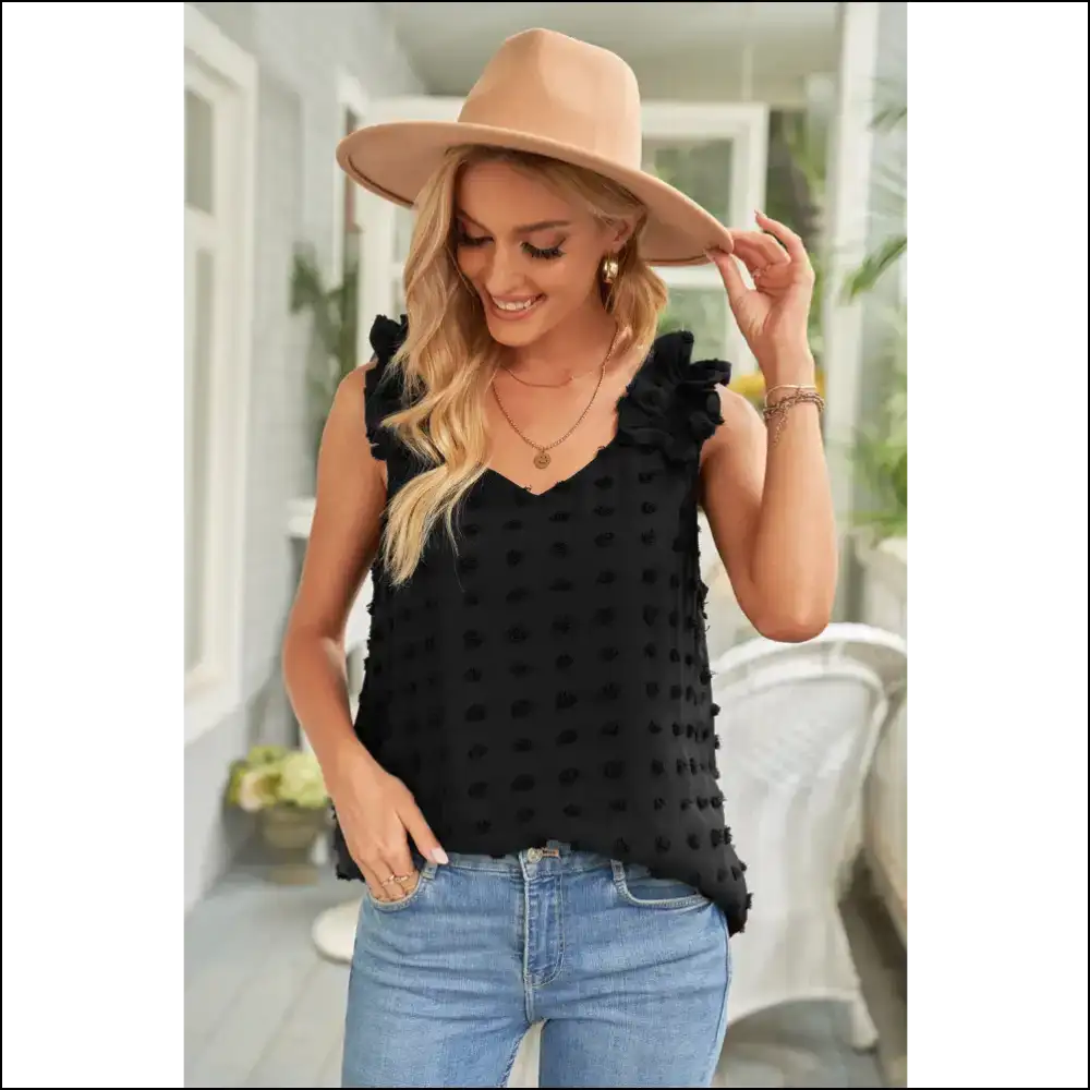 Unleash your Inner Diva with Needful Things Chic Swiss Dot Delight! 💃✨ - Black / s - Tank Tops on Sale Worldwide Shipping