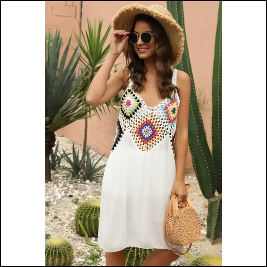 Unleash your Inner Diva with our Chic Geometric V-neck Cover Up Dress! 💃✨ - White / one Size - Cover-ups Swimwear on Sale Worldwide Shipping