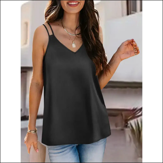 Unleash your Inner Diva with our Dazzling Double Spaghetti Straps! 💃✨ - Black / s - Tank Tops on Sale Worldwide Shipping