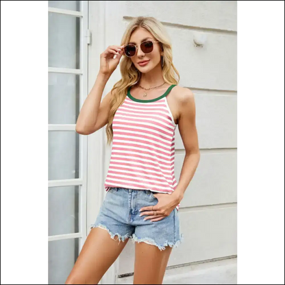 Unleash your Inner Diva with our Needful Things Contrast Striped Cami! 💃😎 - Pink / s - Tank Tops on Sale Worldwide Shipping