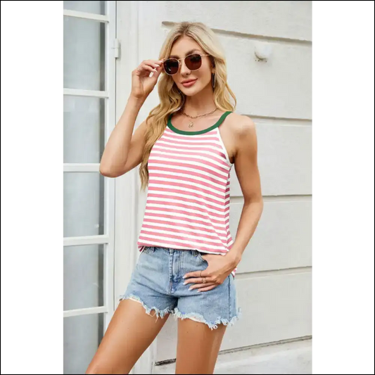 Unleash your Inner Diva with our Needful Things Contrast Striped Cami! 💃😎 - Pink / s - Tank Tops on Sale Worldwide Shipping