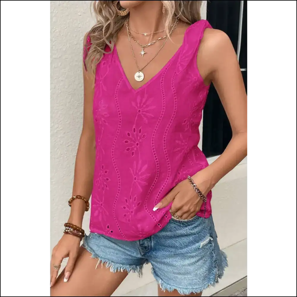 Unleash your Inner Diva with our Tie Shoulder V-neck Tank - Fab Af! 💖 - Hot Pink / s - Tops on Sale Worldwide Shipping