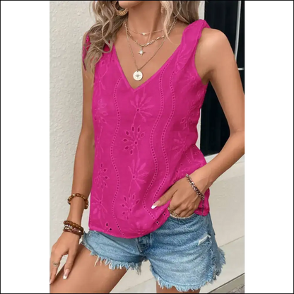 Unleash your Inner Diva with our Tie Shoulder V-neck Tank - Fab Af! 💖 - Hot Pink / s - Tops on Sale Worldwide Shipping