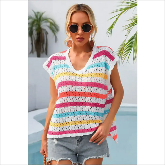 Unleash your Inner Diva with Wings Striped Cover Up - Flap Baby! - White / Xl - Cover-ups Swimwear on Sale Worldwide Shipping