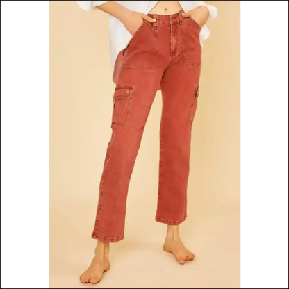 Unleash your Inner Fashionista with Annie Wear Straight Leg Jeans - Dusty Red / s - on Sale Worldwide Shipping