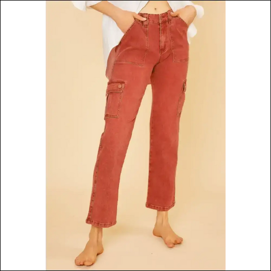 Unleash your Inner Fashionista with Annie Wear Straight Leg Jeans - Dusty Red / s - on Sale Worldwide Shipping