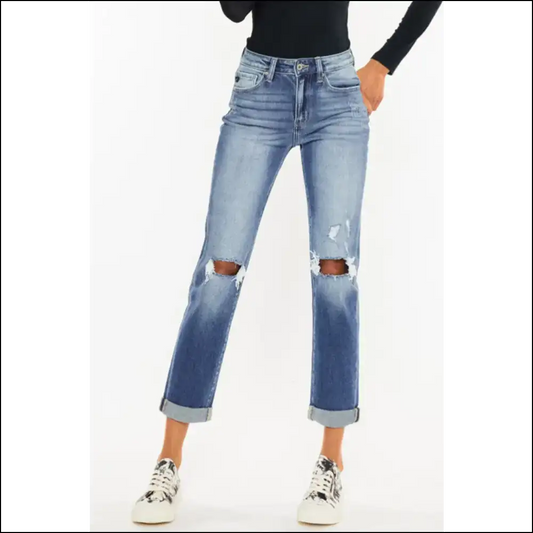 Unleash your Inner Fashionista with Kancan High Waist Distressed Jeans 😂👖 - Medium / 9 - on Sale Worldwide Shipping