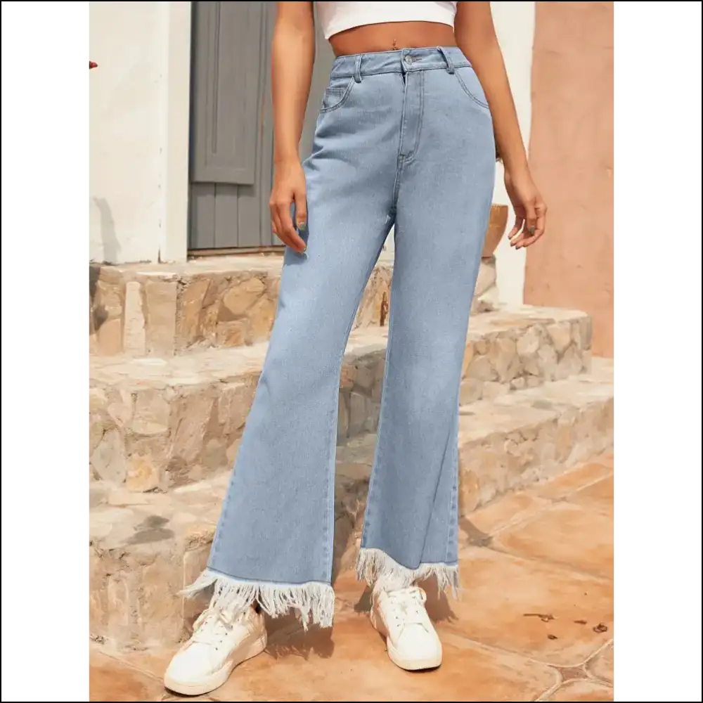 Unleash your Inner Fashionista with Needful Things’ Raw Hem Bootcut Jeans! - Light / s - Jeans on Sale Worldwide Shipping