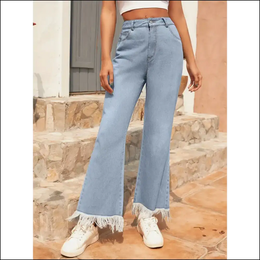 Unleash your Inner Fashionista with Needful Things’ Raw Hem Bootcut Jeans! - Light / s - Jeans on Sale Worldwide Shipping