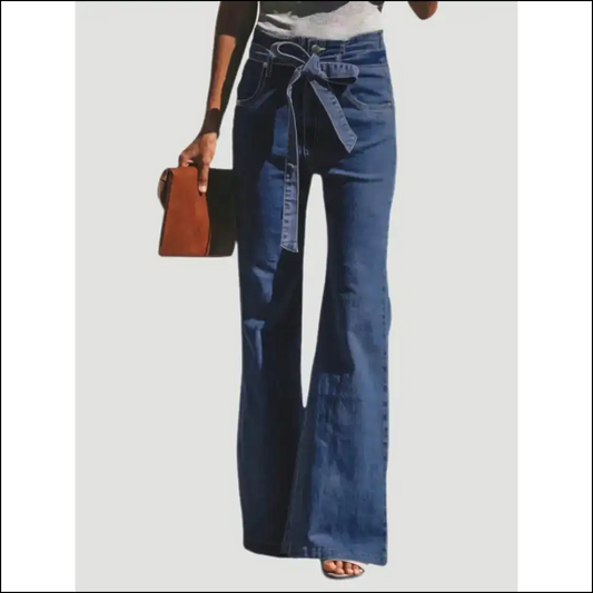 Unleash your Inner Fashionista with Needful Things Tied Flare Jeans! - Navy Blue / Xl - Jeans on Sale Worldwide Shipping