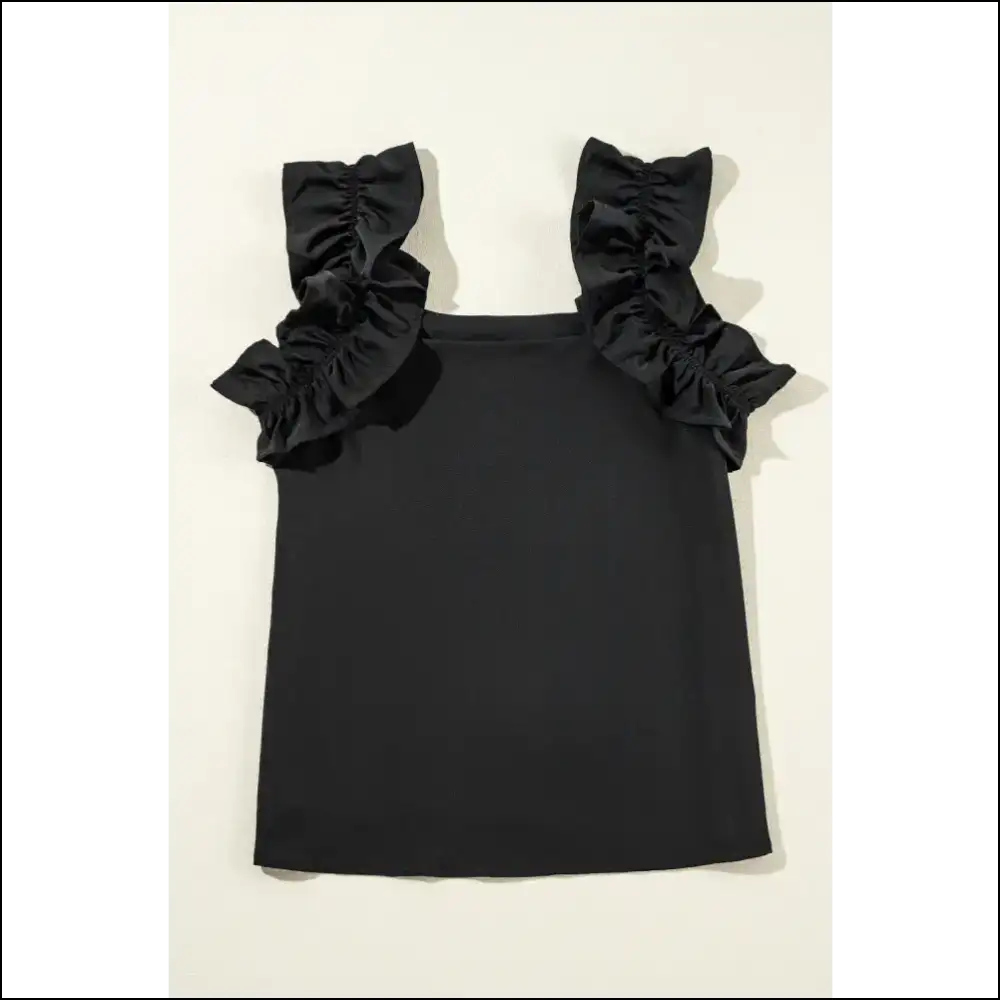 Unleash your Inner Fashionista with our Ruffled Square Neck Tank Top! 😄✨ - Black / s - Tops on Sale Worldwide Shipping