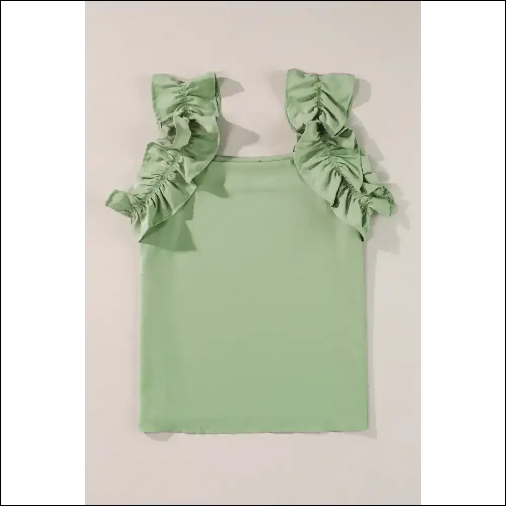 Unleash your Inner Fashionista with our Ruffled Square Neck Tank Top! 😄✨ - Gum Leaf / s - Tops on Sale Worldwide Shipping