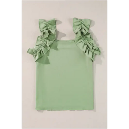 Unleash your Inner Fashionista with our Ruffled Square Neck Tank Top! 😄✨ - Gum Leaf / s - Tops on Sale Worldwide Shipping