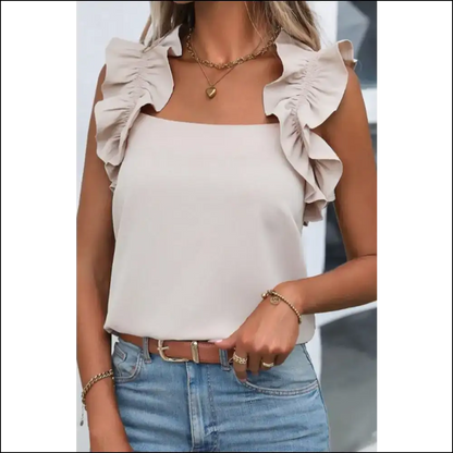 Unleash your Inner Fashionista with our Ruffled Square Neck Tank Top! 😄✨ - Tops on Sale Worldwide Shipping