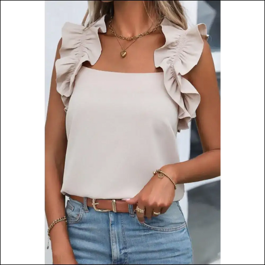 Unleash your Inner Fashionista with our Ruffled Square Neck Tank Top! 😄✨ - Tops on Sale Worldwide Shipping