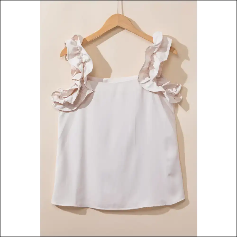 Unleash your Inner Fashionista with our Ruffled Square Neck Tank Top! 😄✨ - Ivory / l - Tops on Sale Worldwide Shipping