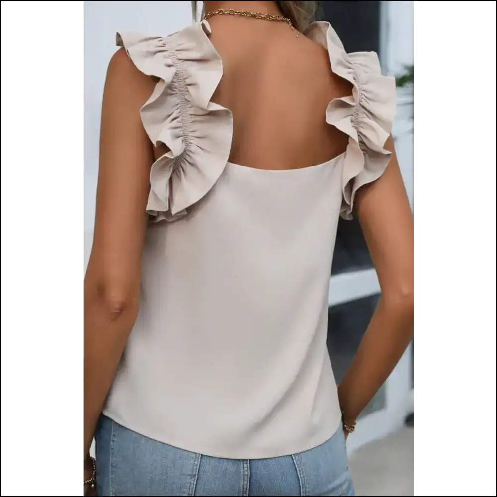 Unleash your Inner Fashionista with our Ruffled Square Neck Tank Top! 😄✨ - Tops on Sale Worldwide Shipping