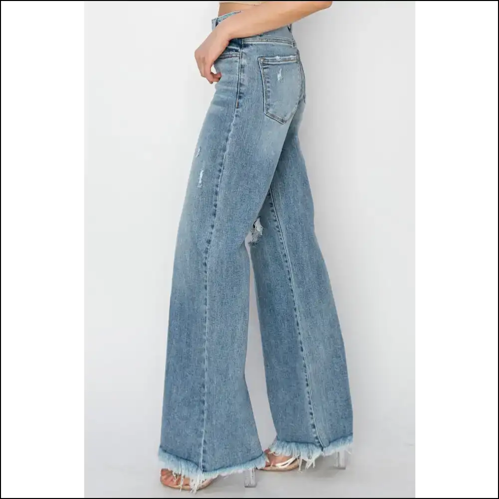 Unleash your Inner Fashionista with Risen Button Fly Wide Leg Wondrousness! 🌟👖 - Jeans on Sale Worldwide Shipping