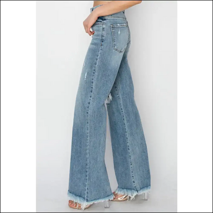 Unleash your Inner Fashionista with Risen Button Fly Wide Leg Wondrousness! 🌟👖 - Jeans on Sale Worldwide Shipping