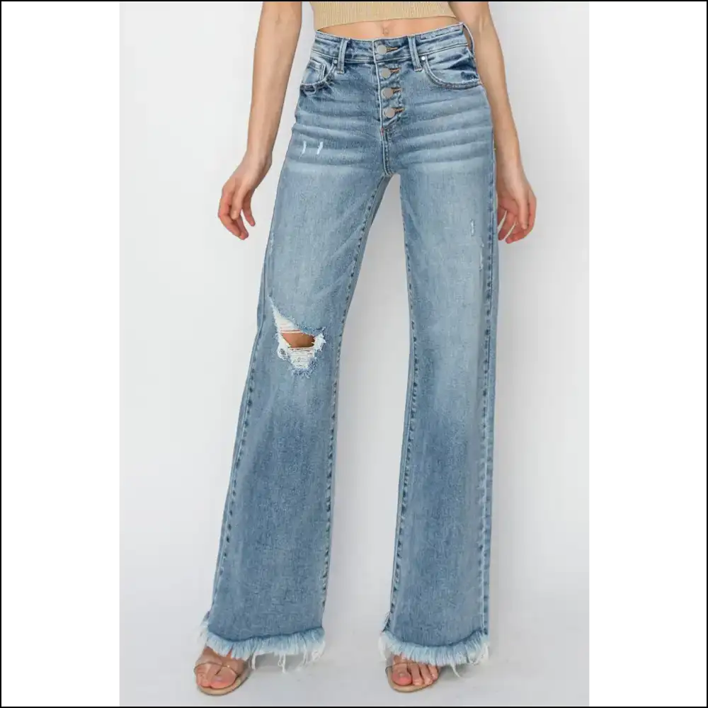 Unleash your Inner Fashionista with Risen Button Fly Wide Leg Wondrousness! 🌟👖 - Jeans on Sale Worldwide Shipping