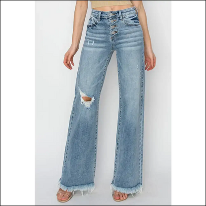 Unleash your Inner Fashionista with Risen Button Fly Wide Leg Wondrousness! 🌟👖 - Jeans on Sale Worldwide Shipping