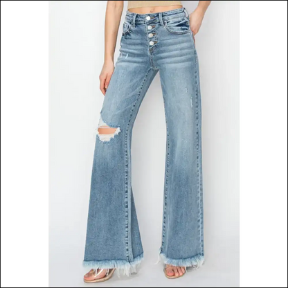 Unleash your Inner Fashionista with Risen Button Fly Wide Leg Wondrousness! 🌟👖 - Medium / 7 - Jeans on Sale Worldwide Shipping