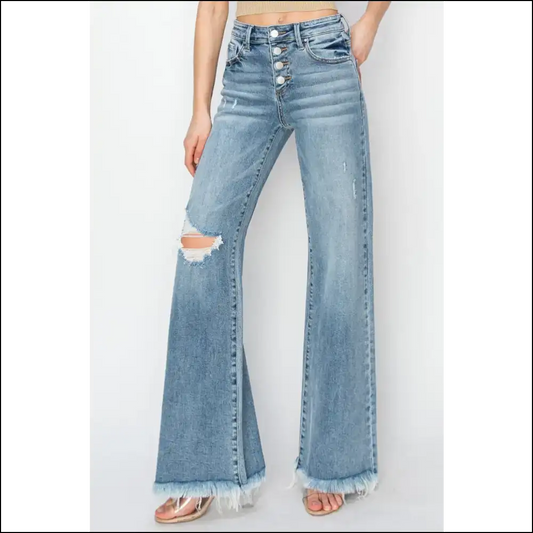 Unleash your Inner Fashionista with Risen Button Fly Wide Leg Wondrousness! 🌟👖 - Medium / 7 - Jeans on Sale Worldwide Shipping