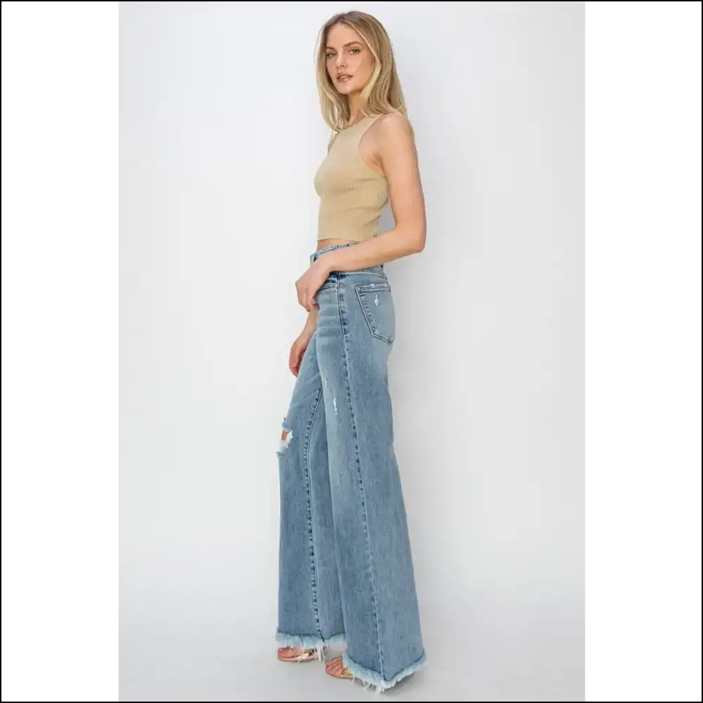Unleash your Inner Fashionista with Risen Button Fly Wide Leg Wondrousness! 🌟👖 - Jeans on Sale Worldwide Shipping