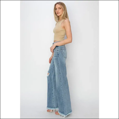 Unleash your Inner Fashionista with Risen Button Fly Wide Leg Wondrousness! 🌟👖 - Jeans on Sale Worldwide Shipping