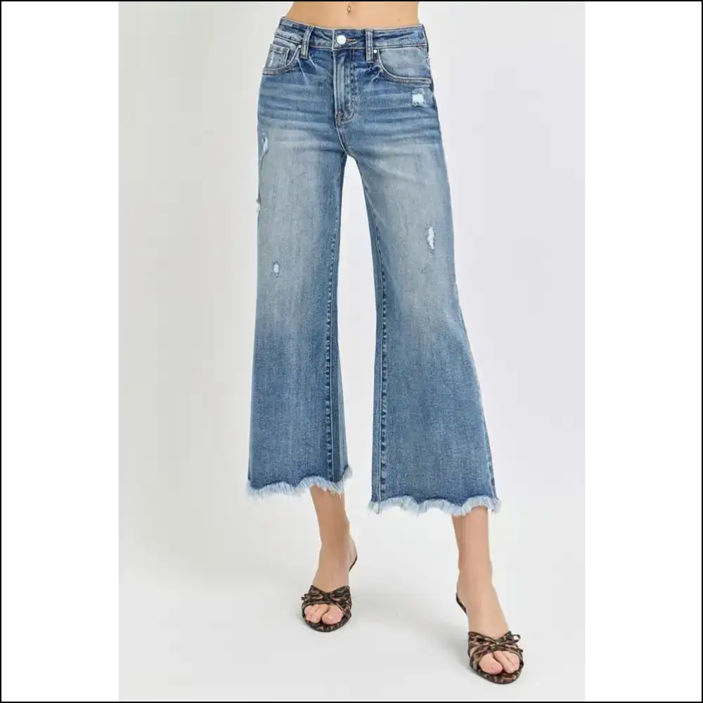 Unleash your Inner Fashionista with Risen High Rise Cropped Flare Jeans! - Dark Blue / 0(24) - Jeans on Sale Worldwide Shipping