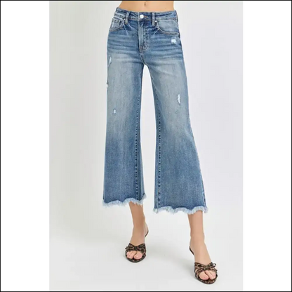 Unleash your Inner Fashionista with Risen High Rise Cropped Flare Jeans! - Dark Blue / 0(24) - Jeans on Sale Worldwide Shipping