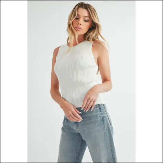Unleash your Inner Fashionista with the Aemi Ribbed Round Neck Tank 😜 - White / l - Tops on Sale Worldwide Shipping