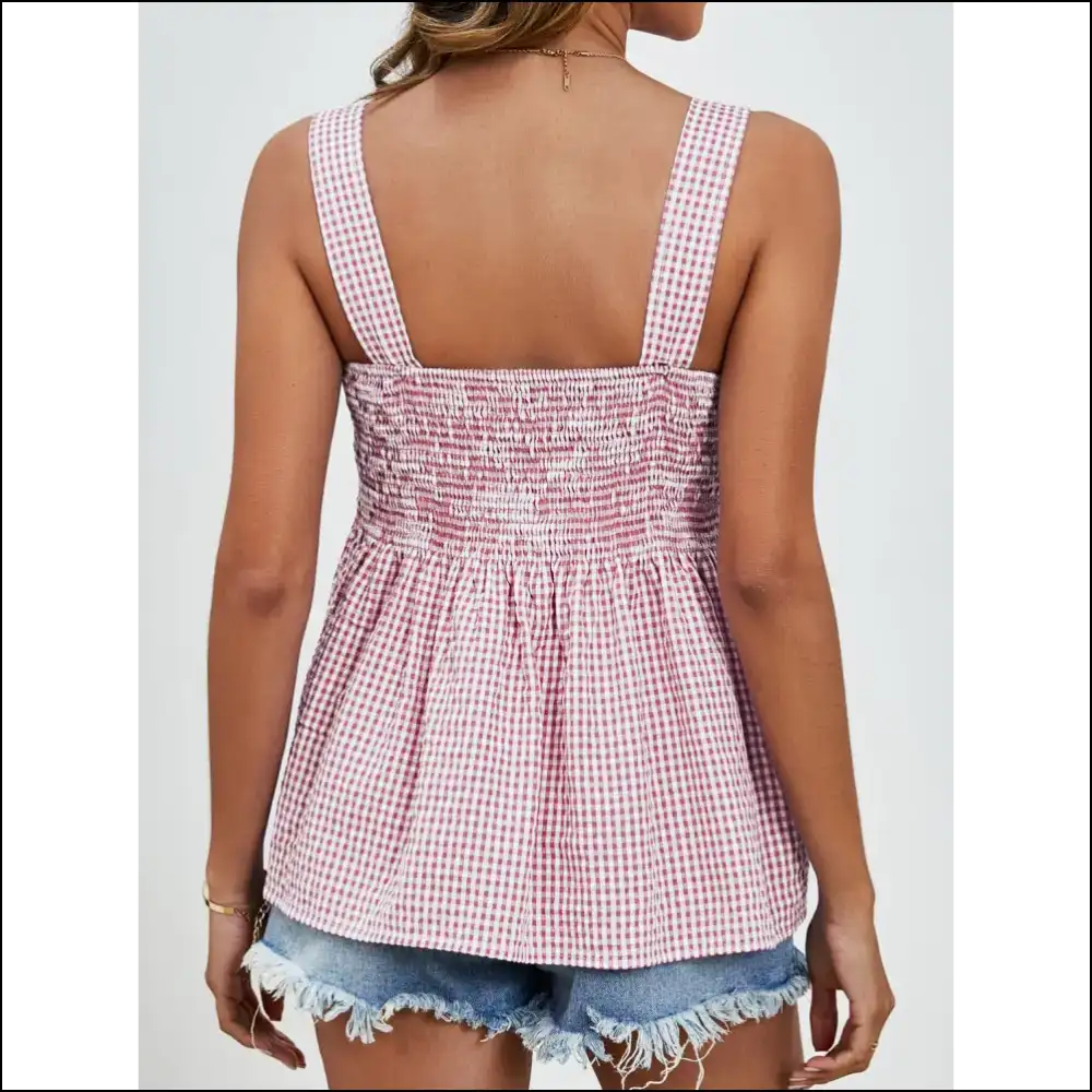 Unleash your Inner Fashionista with the Smocked Plaid Square Neck Tank! 😎✨ - Tank Tops on Sale Worldwide Shipping