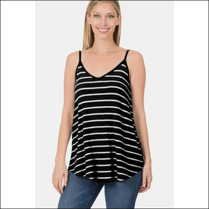 Unleash your Inner Fashionista: Zenana Striped Curved Hem Cami Awaits! 🎉 - Tank Tops on Sale Worldwide Shipping
