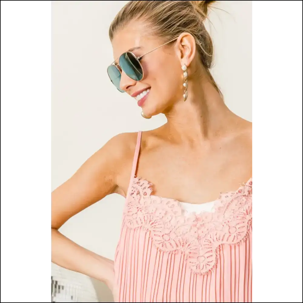 Unleash your Inner Goddess: Bibi Lace Pleated Cami for Confidence! 💃✨ - Tank Tops on Sale Worldwide Shipping