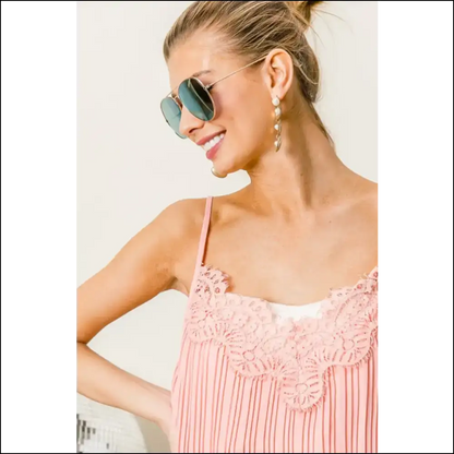 Unleash your Inner Goddess: Bibi Lace Pleated Cami for Confidence! 💃✨ - Tank Tops on Sale Worldwide Shipping