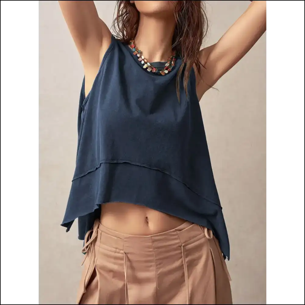 Unleash your Inner Goddess in our Exposed Seam Slit Round Neck Tank - Tops on Sale Worldwide Shipping