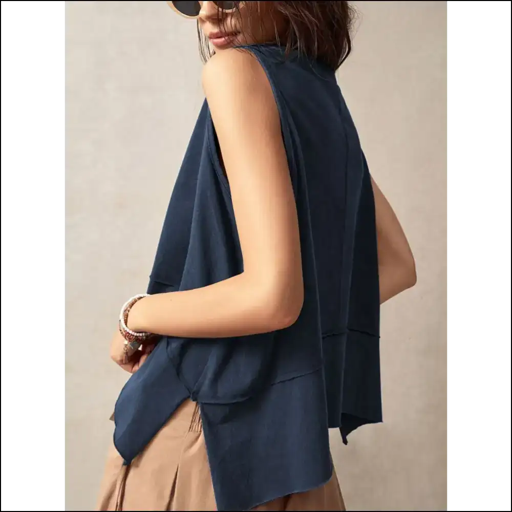 Unleash your Inner Goddess in our Exposed Seam Slit Round Neck Tank - Tops on Sale Worldwide Shipping