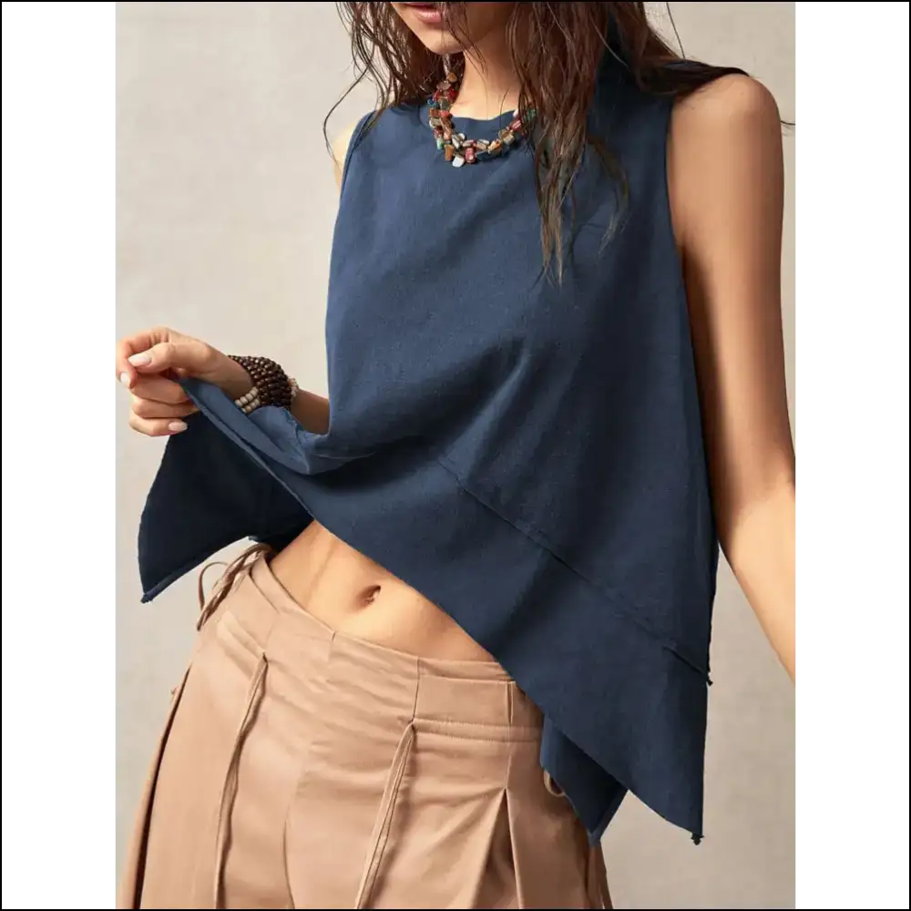 Unleash your Inner Goddess in our Exposed Seam Slit Round Neck Tank - Tops on Sale Worldwide Shipping