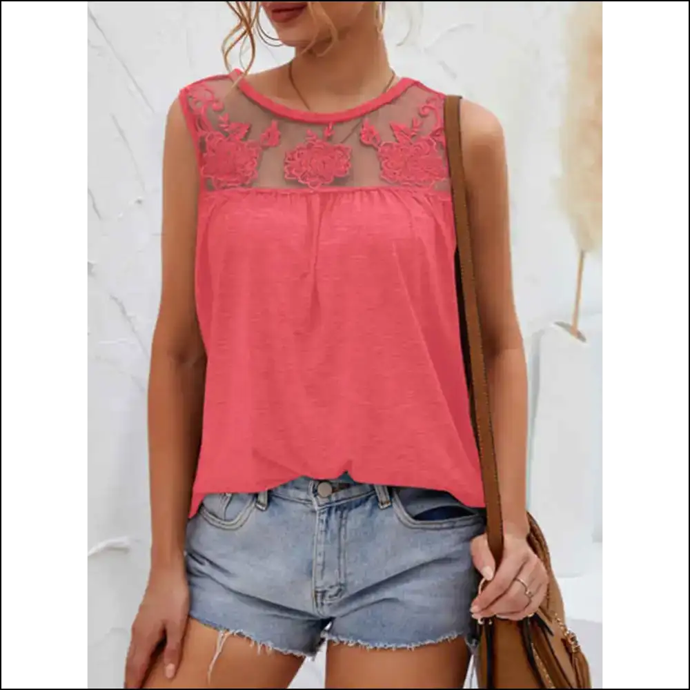 Unleash your Inner Goddess with our Lace Detail Round Neck Tank – Get Woke! - Hot Pink / s - Tops on Sale Worldwide Shipping