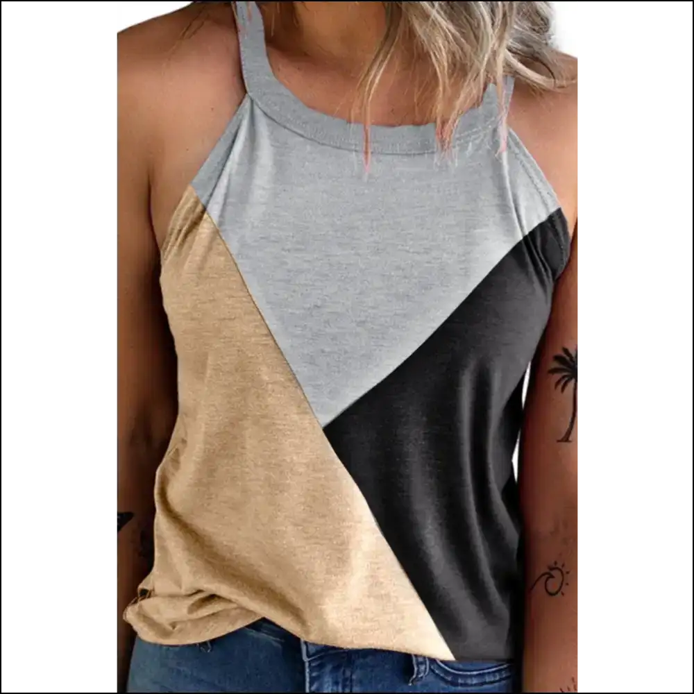 Unleash your Inner Goddess with the Color Block Grecian Tank – Slay Today! 💖 - Tops on Sale Worldwide Shipping
