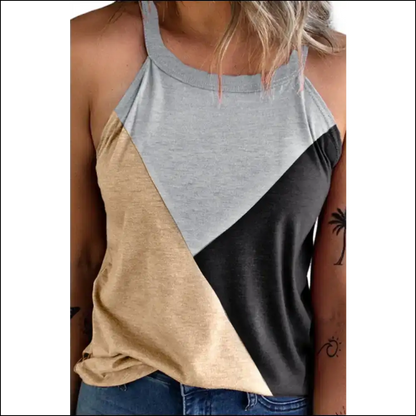 Unleash your Inner Goddess with the Color Block Grecian Tank – Slay Today! 💖 - Tops on Sale Worldwide Shipping